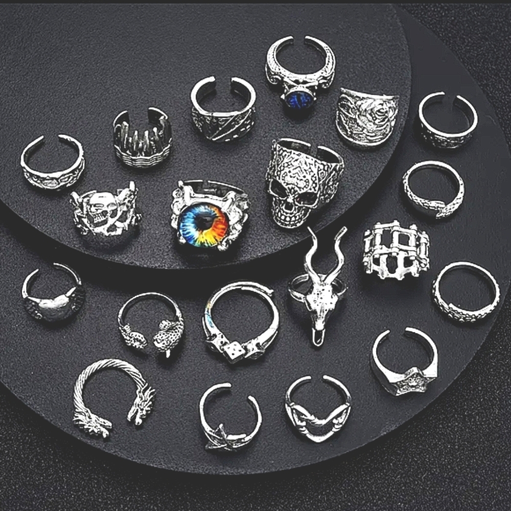 20 Pc Punk Rings Heavy Metal Alt Jewelry Alt Goth Ring Set - Picture 4 of 7